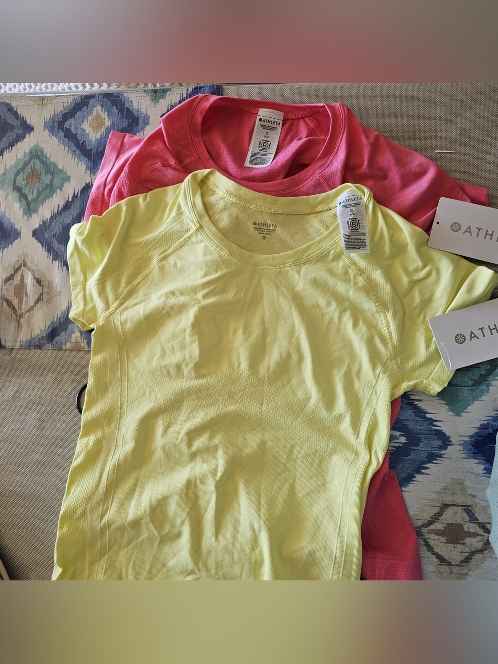 Athleta Short Sleeve Performance Tees - Yellow & Pink